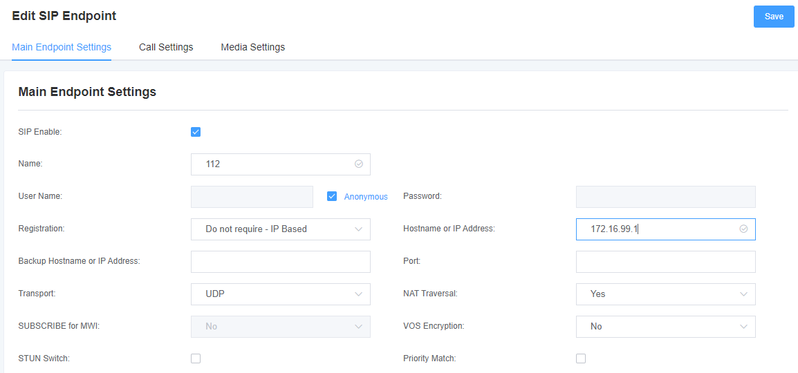 AIU-16 Analog Interface Unit User Manual | OpenVox Document Center Main Endpoint Settings